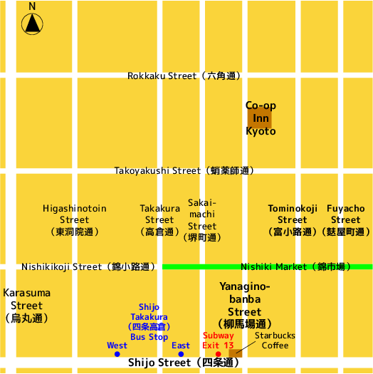 Map around Co-op Inn Kyoto